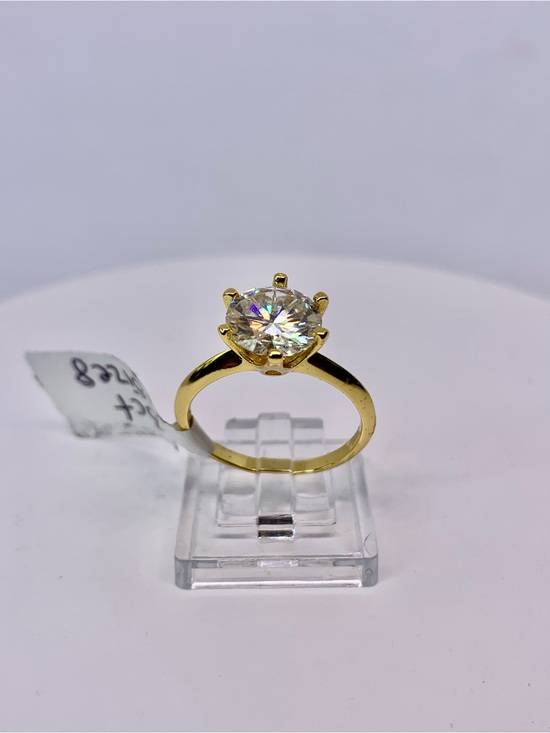 Jewelry - Gold Solitaire Moissanite Ring 925 Yellow Gold Finish 3 Ct Brilliant Round GRA